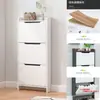 Nuevo zapatero de tres y cuatro capas ultra delgado con puerta abatible para uso doméstico, almacenamiento estrecho detrás de la puerta, simple, práctico y estéticamente agradable para la entrada