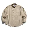 Camisa Japonesa Nanxia Estilo Americano Três Cores Básica Retrô Amekaji Manga Longa Bolso Listrado Gola Lapela Texturizada