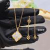 Italiano Brati Set Fritillaria Blanca Pulsera Trébol de Cuatro Hojas Vintage Francés Collar de Ágata Roja Anillo Aretes para Mujer