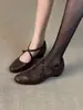 Zapatos Mary Jane retro franceses de cuero genuino con correa cruzada para mujer, con plataforma interior para aumentar altura, punta redonda, apertura poco profunda, cómodos para ir al trabajo, zapatos pequeños de cuero