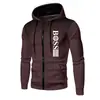 Suéter casual com capuz estampado para homens outono e inverno com forro de fleece com zíper pullover moletom com capuz em estoque