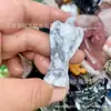 Cristal Branco Natural Cristal de Morango Lápis Lazúli Pedra Bruta Esculpido Anjo Rezando Estatueta Decoração de Escritório Ornamento de Mesa