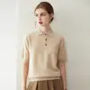 Novo suéter de cashmere puro outono e inverno para mulheres, malha com gola polo, suéter de malha de caimento solto, peça base