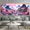 Nubes Púrpuras Ascendiendo al Este, Punto de Cruz Estilo Nuevo para Sala de Estar y Estudio, Paisaje de Punto de Cruz Bordado Completo DIY