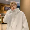 Moletom com Capuz Falso de Duas Peças Masculino 2024 Primavera e Outono Nova Marca de Moda Estilo Americano Retrô Zíper Meio Gola Jaqueta Cor Sólida