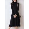 Vestido de Tricô de Lã Pura com Gola Alta Feminino Outono e Inverno Novo Vestido Suéter de Comprimento Médio Acima do Joelho Modelagem Justa Saia Evasê Emagrecedora