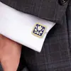 Gemelos Cuadrados Vintage de Esmalte Flor de Ciruelo, Diseño de Goteo de Aceite Dorado, Accesorios de Puño de Camisa Estilo Francés de Lujo Ligero para Ropa de Negocios para Hombre