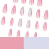 Arte de Unhas Flor e Folha Frescas Unhas Postiças Olho de Gato Brilhante Usáveis Unhas Postiças Pontas de Unha Amêndoa Longas Venda por Atacado