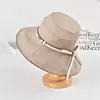 Chapéu de Pescador Casual Novo Estilo com Laço Grande Aba Larga para Mulheres, Verão à Prova de Vento, Proteção Solar, Proteção UV, Chapéu de Sol, Estilo Francês