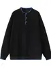 Sudadera de Peso Pesado con Bordado y Cuello Henley para Hombre, Primavera y Otoño, Estilo Americano, Corte Limpio, Manga Larga, Corte Holgado, Capa Base