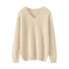 Suéter de outono e inverno novo, elegante e simples, 100% cashmere puro, com botões, gola V, manga longa quente, cor sólida