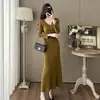 Impresionante vestido de punto de invierno para mujer, entallado en la cintura, adelgazante, elegante, adecuado para llevar debajo de un abrigo, vestido de cuello en V