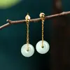 Nuevos Pendientes de Jade Hetian Estilo Chino Antiguo para Mujer, Pendientes Largos con Borlas, Jade de Imitación, Hebilla de Seguridad Ruyi, Diseño Retro de Nicho