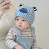 Gorro para Bebé para Otoño e Invierno, Lindo Gorro de Punto de Rana Estilo Coreano, Cálido Gorro de Lana para Niños y Niñas, Protección para Orejas de Bebé