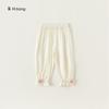 Calça Infantil para Meninas com Punhos Florais Pequenos, Calça de Verão Anti-Mosquito, Calça Casual Leve