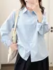 Camisa de Manga Larga Estilo Universitario para Mujer, Camisa Casual de Algodón Puro, Top Multicolor Amigable con la Piel, Rejuvenecedor, Estilo Relajado, Chaqueta Fina con Protección Solar