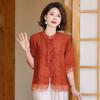 Madre de mediana edad y anciana verano manga corta camisa china para mujer top talla grande cárdigan holgado moda estilo occidental camisa pequeña camiseta