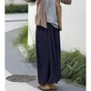 Calças Culotte de Linho Refrescantes para Mulheres, Casuais de Verão Finas Respiráveis de Cintura Alta Fluidas Calças Longas, Largas Emagrecedoras Cropped de Perna Larga