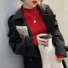 Nueva Camiseta Térmica de Estilo para Mujer, Ropa Interior de Punto, Negra Ajustada de Cachemir con Cuello Medio Alto, Suéter de Otoño/Invierno