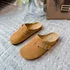 Zapatos Bk Birkenstock Piel Genuina Chancla Media para Mujer Verano Ropa de Exterior 2025 Nuevo Suela Gruesa Slip-On Perezoso Suela Suave Dedos del Pie Birkenstock