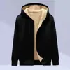 Sudadera con capucha y cremallera engrosada forrada de forro polar para otoño e invierno, corte holgado estilo coreano ins de manga larga, chaqueta cálida