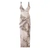 Vestido maxi sexy de gasa con estampado de cebra estilo europeo y americano, con volantes, para verano, ajustado a la cintura, bodycon, tipo slip para mujer