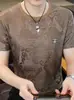Camiseta Masculina Manga Curta Gola Redonda de Mercadoria Europeia Transfronteiriça Verão Nova Moda Tendência Estilosa Seda de Gelo Fina Meia-Manga Camiseta Masculina
