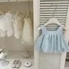 Conjunto Infantil 2026 Verão Novo Estilo Roupa de Boneca para Menina Top Camisa Calça Larga com Suspensório Conjunto de Duas Peças