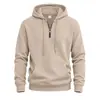 Sudadera con capucha waffle de media cremallera para hombre 2026 Transfronteriza con múltiples bolsillos y cordón