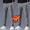 Pantalones de Hombre Otoño Invierno Pantalones de Negocios Cintura Elástica Más Terciopelo Más Grosor Rectos Casuales Deportivos Sueltos Largos
