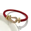 [15] Pulseira Clássica com Fivela de Ferradura Diamantada Completa Fivela Magnética Corda de Couro Trançada Pulseira de Corda Vermelha para Casal Fornecimento ao Vivo