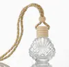 Botella ambientador para coche, accesorio colgante para coche, dispensador de perfume colgante para coche con cuerda y tapa de madera, botella de vidrio compacta