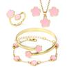 Conjunto de collar y pulsera con cinco pétalos de flor de la suerte y trébol de cinco hojas, cinco piezas, pendientes de alta gama para mujer, joyería ligera de lujo.