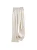 Calça larga de cetim acetinado para mulheres, primavera-verão 2026, corte reto, fluida, leve, calça longa casual de novo estilo chinês