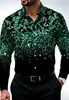 Camisa masculina lantejoulas roupas masculinas transfronteiriça masculina lapela manga longa traje formal camisa de manga longa estampa digital