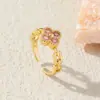 Anel de Cobre Banhado a Ouro com Zircônia de Trevo de Quatro Folhas para Mulheres, Não Desbota, Moda para o Dia a Dia, Anel Ajustável Aberto de Trevo de Quatro Folhas da Sorte