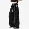Pantalones Casuales Holgados para Hombre con Cordón, Pants de Algodón Puro, Pantalones Rectos de Moda para Primavera y Otoño