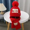 Chapéu Cachecol Duas Peças Inverno Infantil Forrado de lã Grosso À Prova de Frio Proteção Auricular Chapéu de Malha Cachecol terno Chapéu de Lã Dos Desenhos Animados