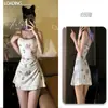 Ropa de Dormir de Tirantes Sexys para Gatos con Estampado de Amor de Ensueño para Mujer Verano Falda Corta Ajustada Chica Picante Deseo Puro Falda Ajustada Sexy a la Cintura y Cadera 669
