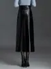 Saia autêntica de couro genuíno Haining para mulheres, coleção outono/inverno 2026, estilo coreano, saia de comprimento médio em pele de ovelha com fenda, design justo ao corpo, moderna