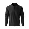 Bonito e estiloso~ Camiseta Casual Masculina Anti-rugas para Primavera e Outono, para o Trabalho, Amiga da Pele, Respirável, Camada Base, Gola Henley, Manga Longa