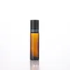 Botella roller de aceite esencial de 5 ml con tapa de veta de madera, botella roller de perfume, botella de aceite esencial a prueba de luz color té, botella vacía de aceite esencial dispensadora de perfume