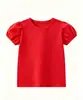 Camiseta Infantil de Manga Curta Bufante, Camiseta Básica de Algodão Penteado com Gola Redonda, Top Infantil Multicor, Roupa Infantil Transfronteiriça