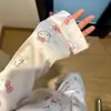 Pijama Fofo de Seda Sintética para Mulheres Primavera e Outono Manga Longa Calça Longa Gatinho Doce Toque de Luxo Conjunto para Casa