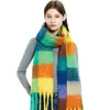 Novo Cachecol Ac-Style Outono e Inverno para Mulheres, Xale Grosso Xadrez Dupla Face com Padrão Colorido de Quatro Quadros