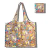Sacola de Compras Dobrável, Bolsa Quadrada de Tecido Floral, Bolsa Tote Portátil e Resistente, Sacola Ecológica para Compras de Supermercado, Bolsa Impermeável para Armazenamento