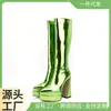 Bico Fino Salto Grosso Moda Mesa d'Água Botas Zíper Traseiro Dourado Verde Laranja Prata Vermelho Rosa Rosa Adulto