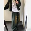 Jeans Lavado Vintage Americano Desgastado Masculino Tendência Solto Reto Perna Larga Comprimento Total Homens