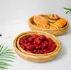 Bandeja de almacenamiento de ratán de Vietnam al por mayor plato para frutas y verduras snacks dulces cesta multifuncional cesta tejida cesta de frutas tres piezas