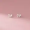 Pendientes de Corazón con Lazo de Plata Pura S999 Xiaoyinjia para Mujer Diseño de Nicho Exquisita Joyería para Orejas con Circonita para Orejas Perforadas